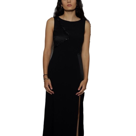 Versace 2016 Black Maxi Slit Swavorski Satin Dress Sz 40 - Picture 5 of 6